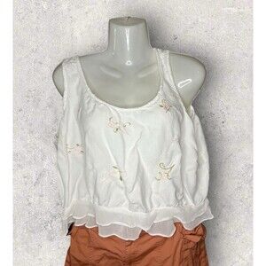 Vintage L’ Pogee Women's Size L/XL Floral Embroidered Bohemian Tiered Tank Top